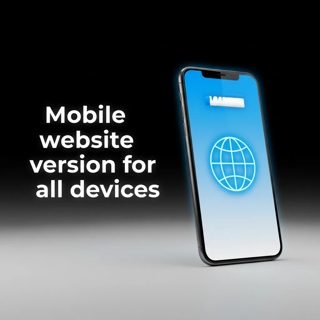 Smartphone and tablet showing mobile website with sports betting, casino, payments, and support—no app, sign in and play.