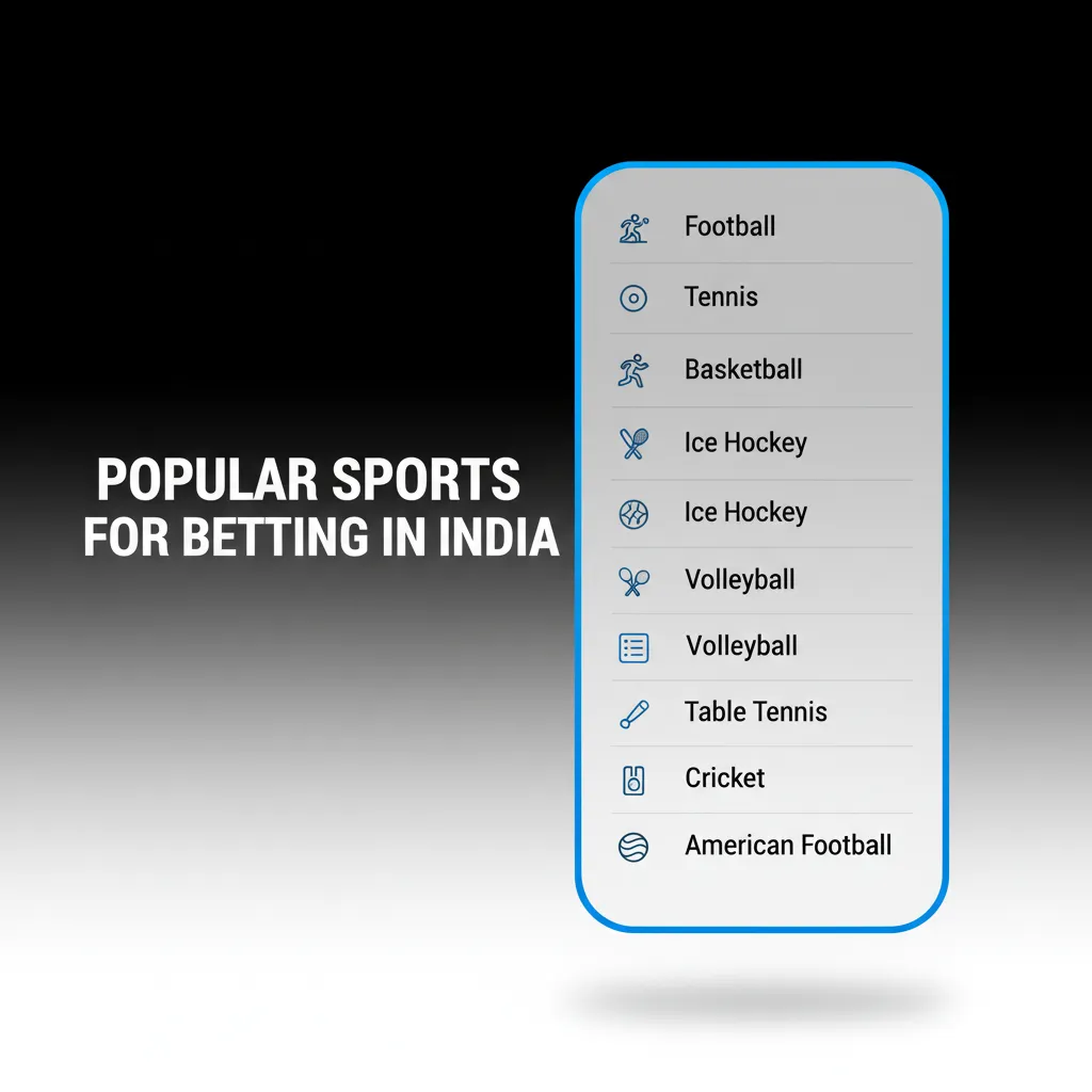 Graphic showing Indian betting sports: cricket, football, tennis, kabaddi, basketball with live and pre‑match odds.