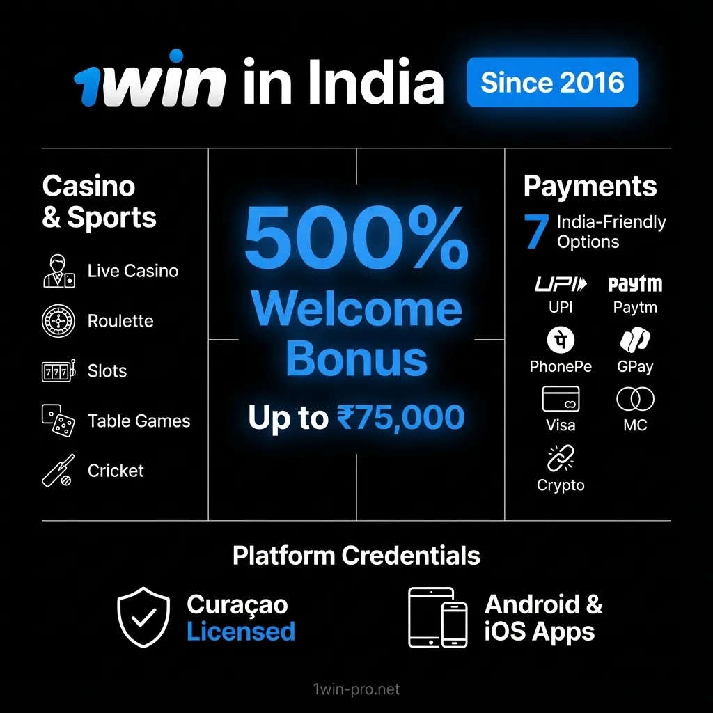 Play at trusted 1Win Casino India with UPI payments and 500% welcome bonus