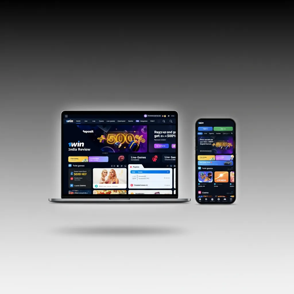 1win homepage with top nav: Sports, Live, Casino, eSports; balance, INR selector, account, deposits, withdrawals