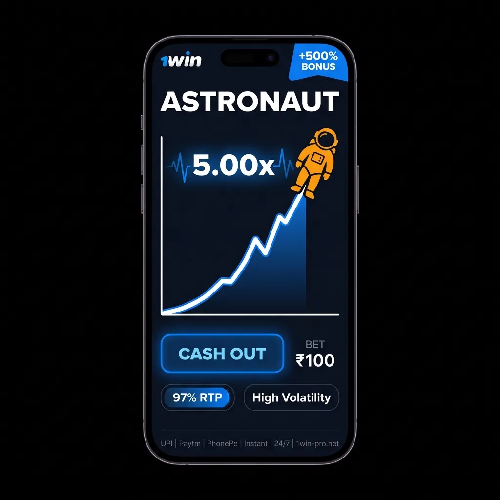 Play Astronaut crash game on 1win with 500% bonus up to ₹75,000 for Indian players