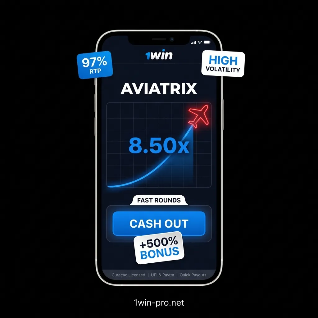 Aviatrix crash game on 1win India - instant wins, 97% RTP, and 500% welcome bonus