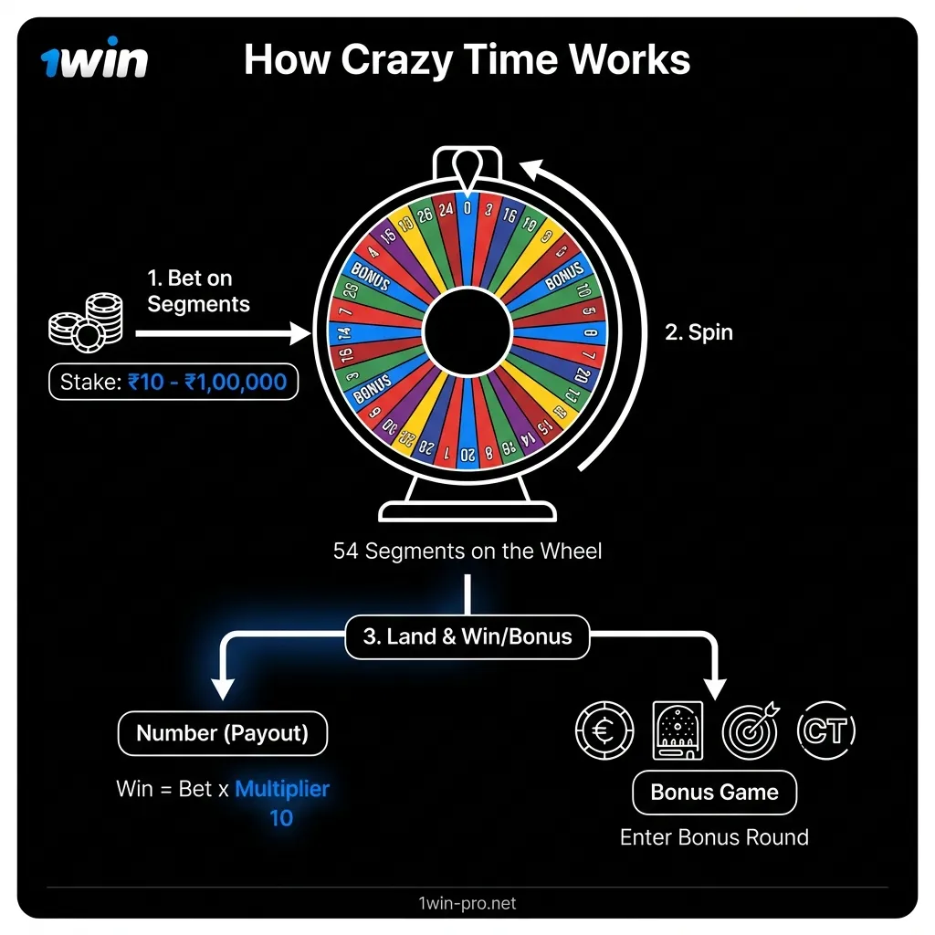 Crazy Time game rules explained for Indian players on 1win platform