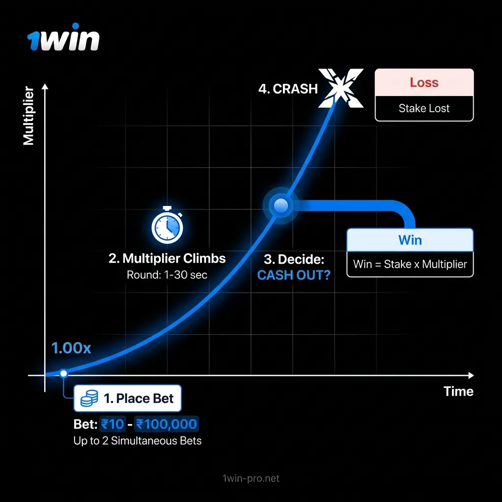 Guide to Crash game rules - multiplier, cash out, and betting strategies on 1win
