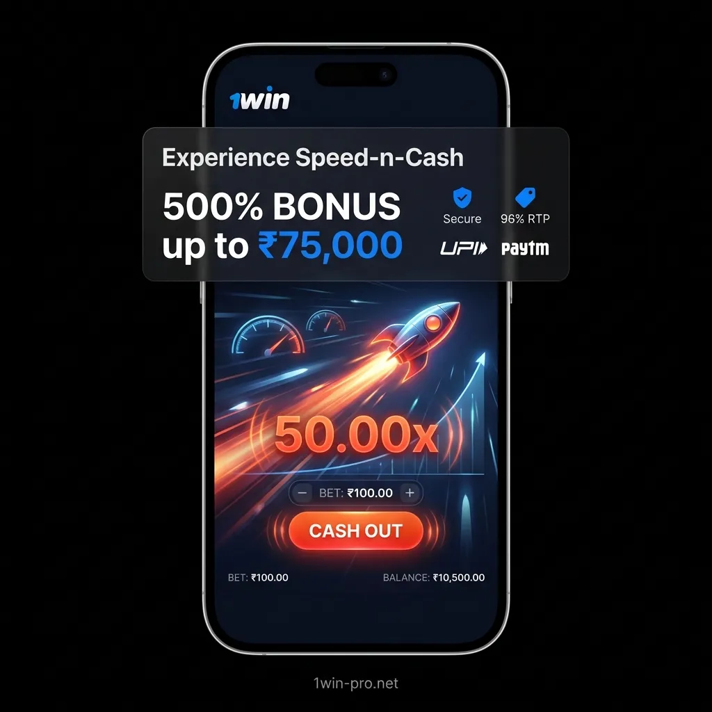 Experience Speed-n-Cash online on 1win India with 500% welcome bonus up to ₹75,000