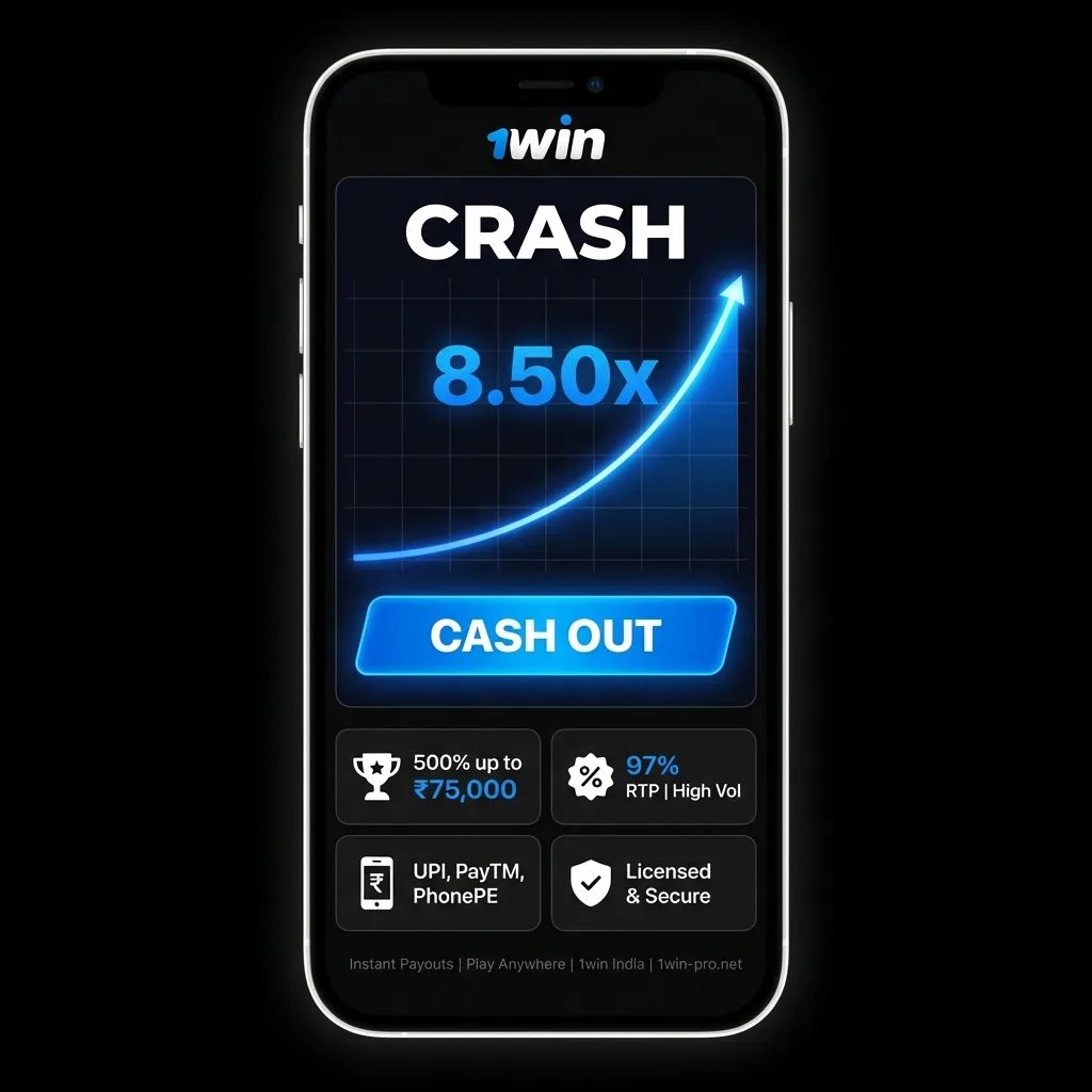 Play Crash game on licensed 1win platform - 97% RTP, UPI payments for Indian players