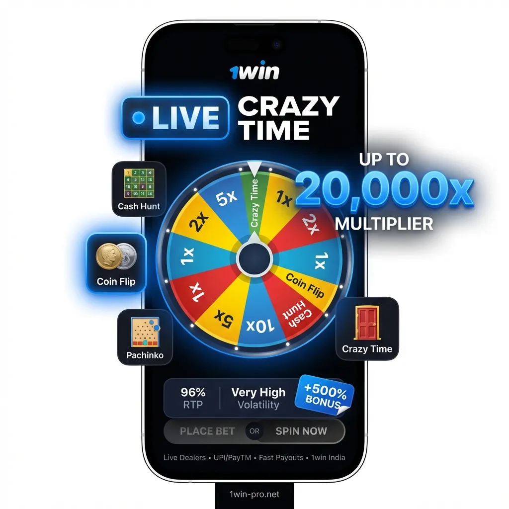 Evolution Crazy Time on 1win India - 96% RTP, UPI payments, and mobile access