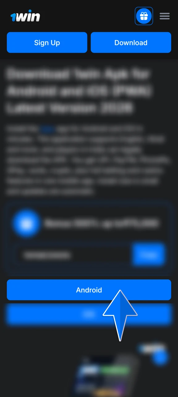 Click the 1win download button on this page to start fetching the latest APK file for your device.