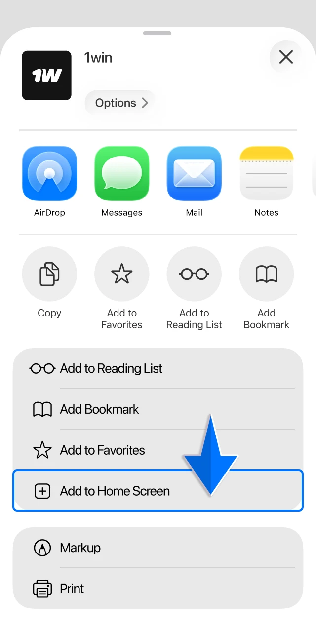 Press the share button at the bottom of your screen and select the Add to Home Screen option from the list.