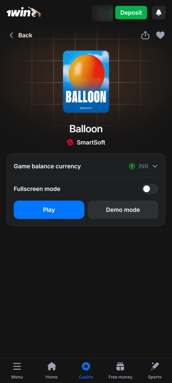 Locate Balloon in the 1win game library and start inflating the balloon to multiply your stake before it pops.