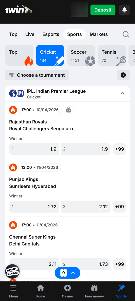Select your favorite sport and browse the list of available matches to find the perfect game.