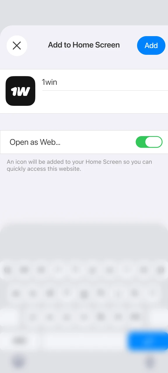 Enter "1win" as the name for your home screen icon and confirm the addition for quick access.