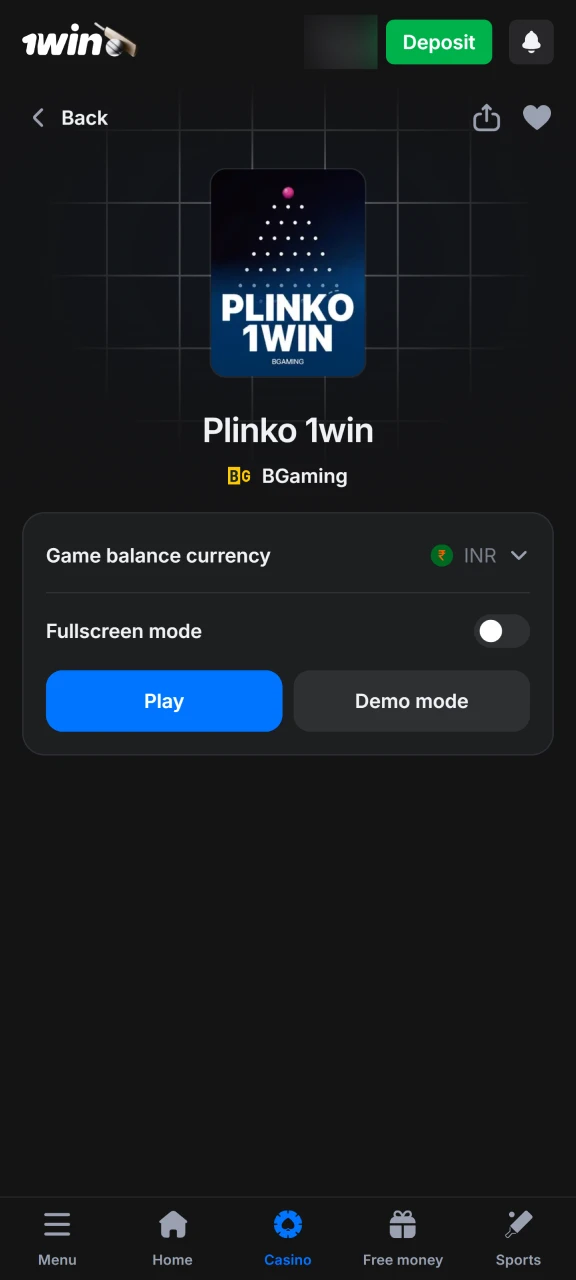 Find Plinko in the 1win game lobby and start dropping the ball to hit the highest multipliers.