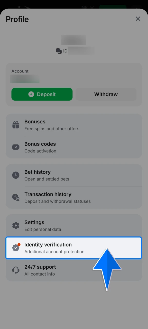 Navigate to your account settings and select the KYC section to start the official verification procedure.