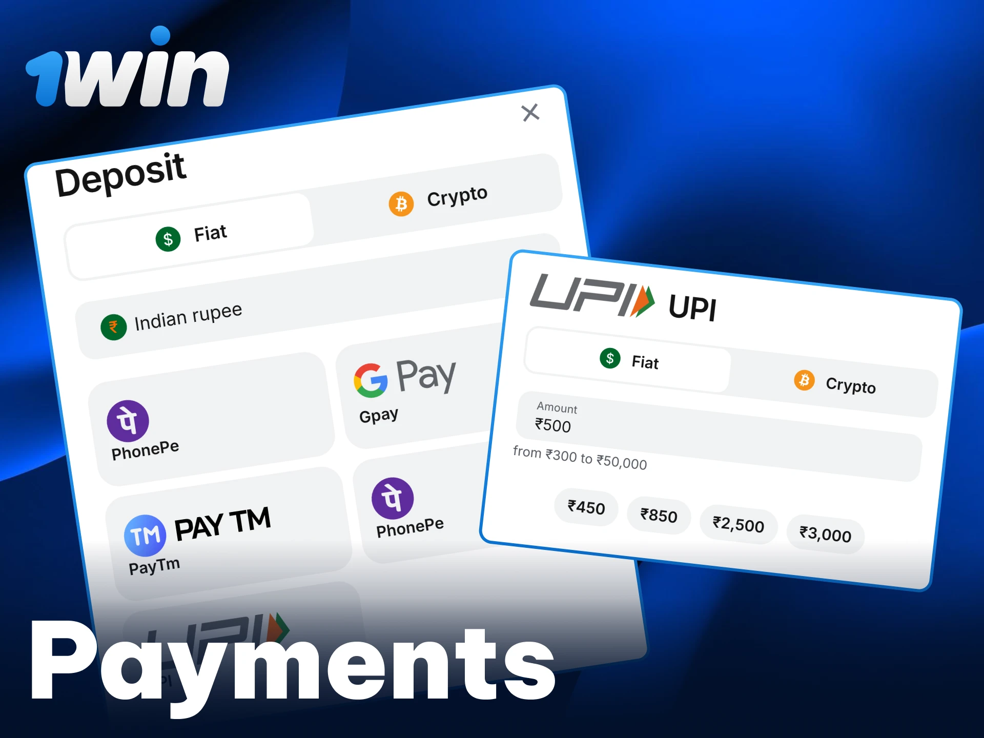 Explore convenient payment options in the 1win app for India.