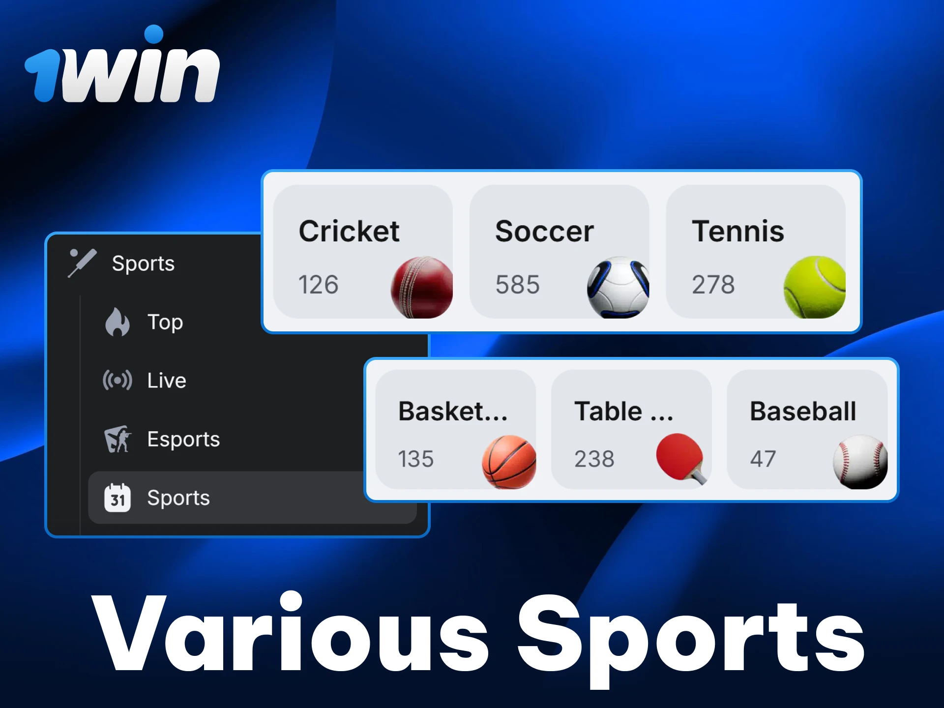 Bet on various sports in the official 1win mobile app.