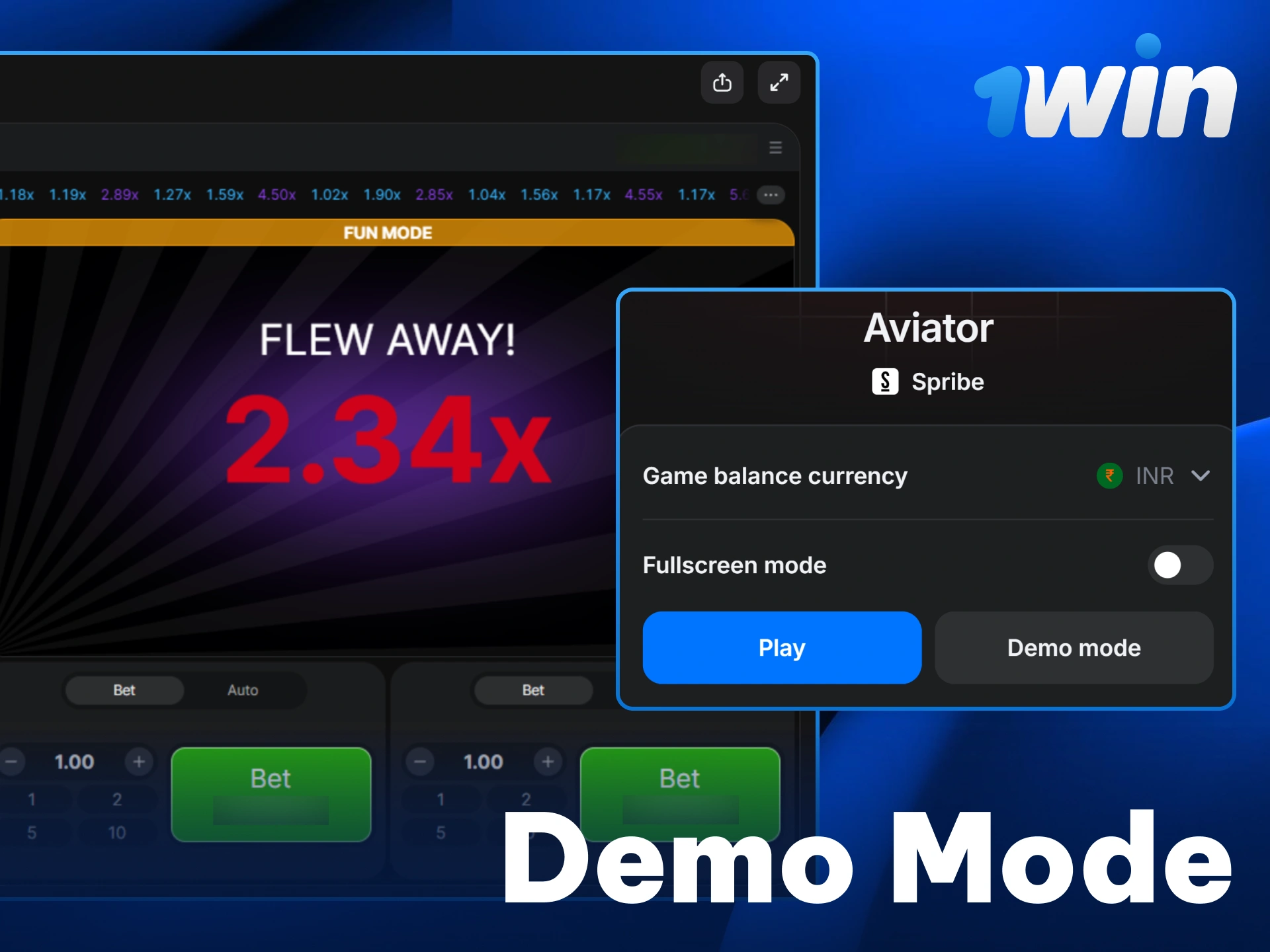Try Aviator for free in demo mode on 1win India.