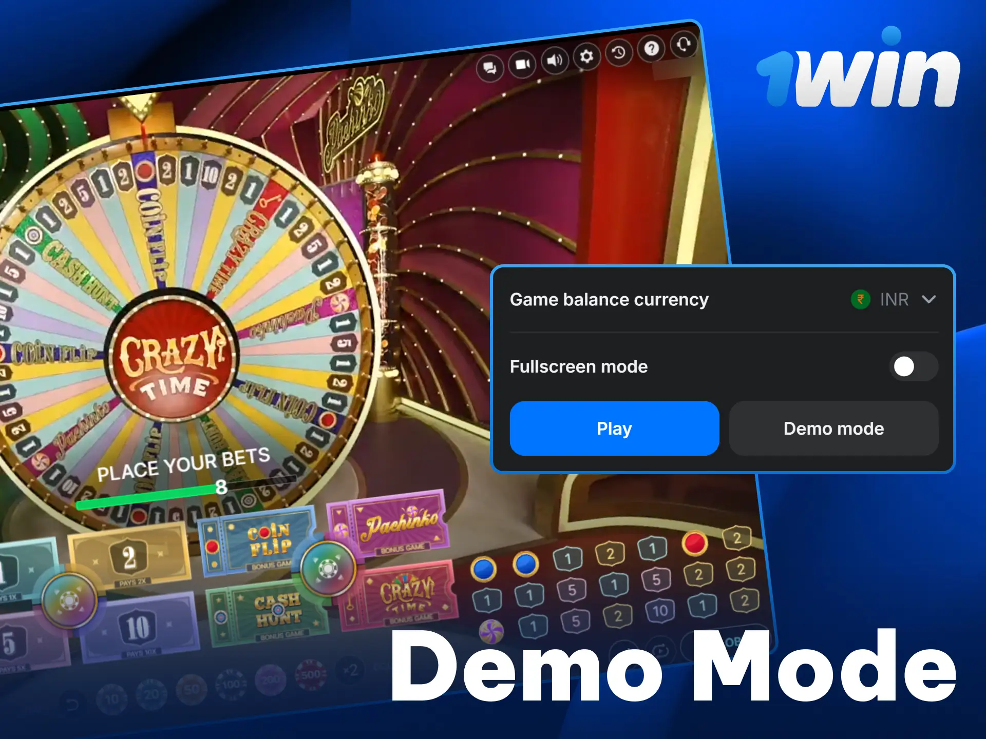 Try Crazy Time in demo mode for free on 1win India.