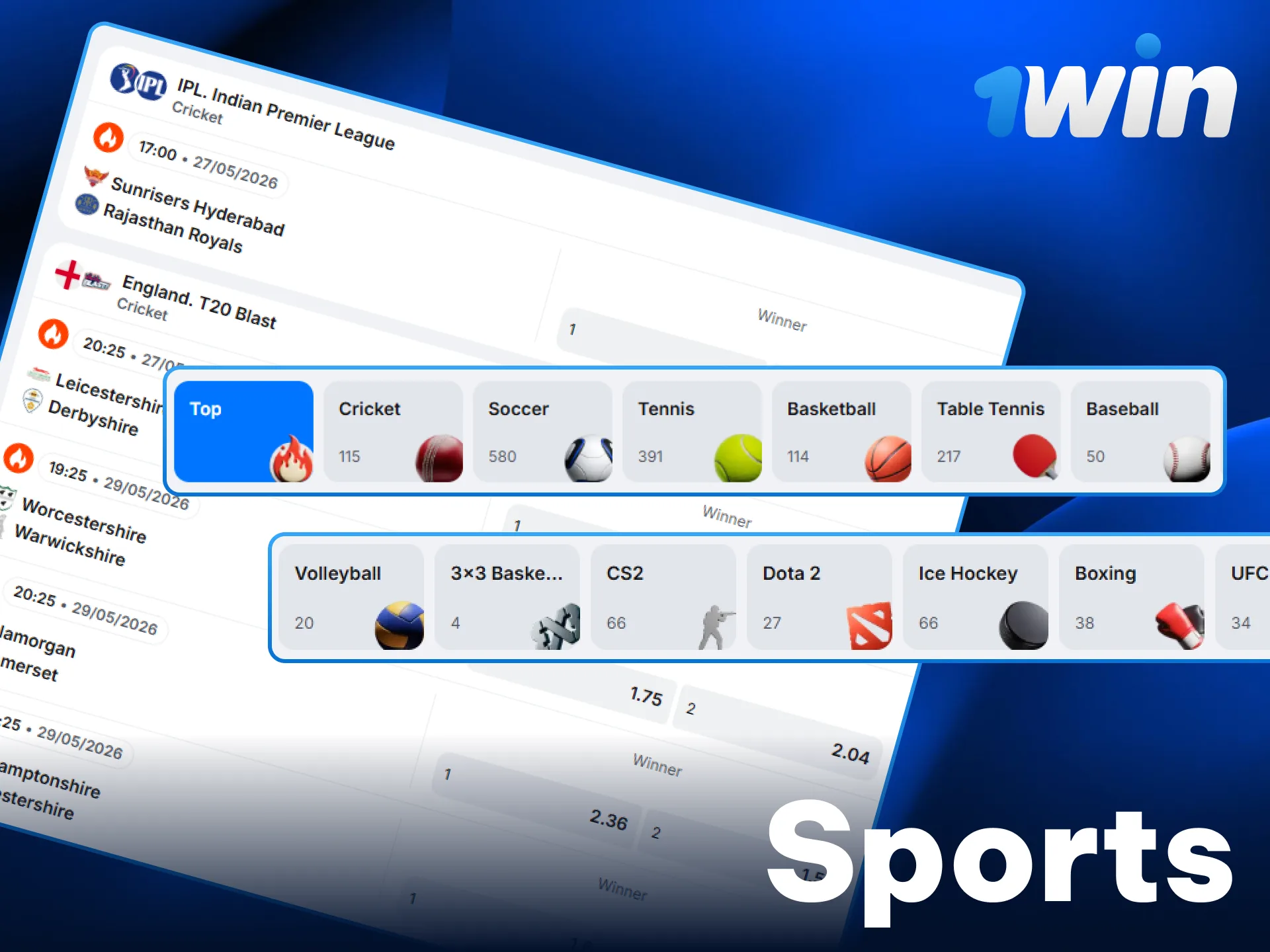 Place sports bets on the official 1win betting site in India.