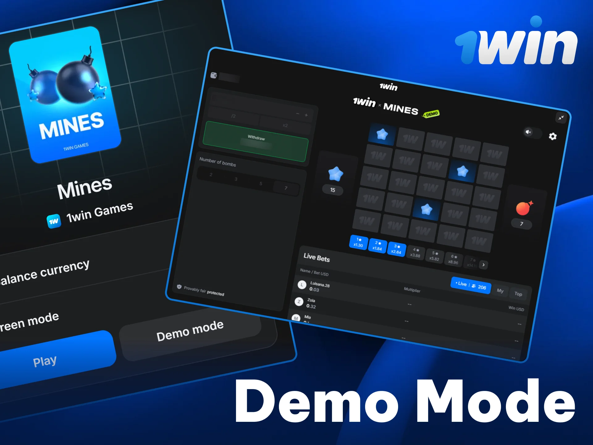 Test your strategies in the free 1win Mines simulator.