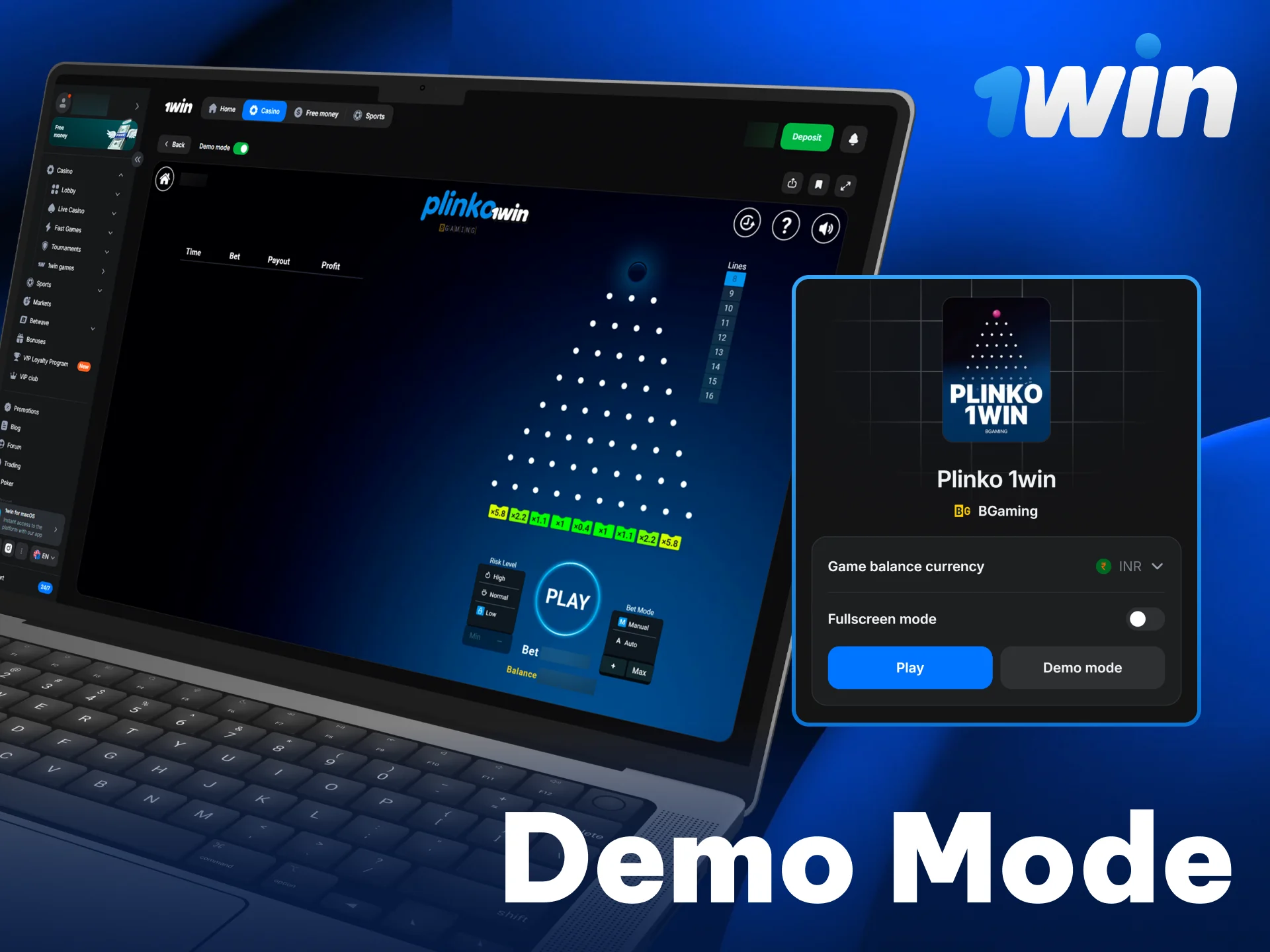 Practice your betting strategy on 1win Plinko using the free trial.