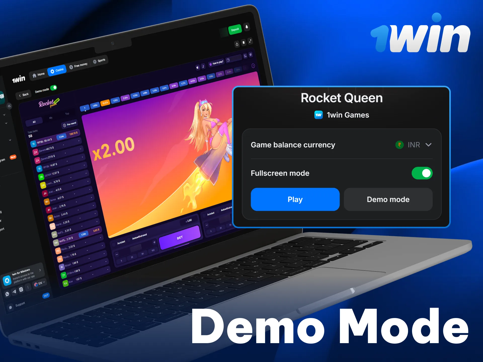 Test Rocket Queen in the free demo mode on 1win.